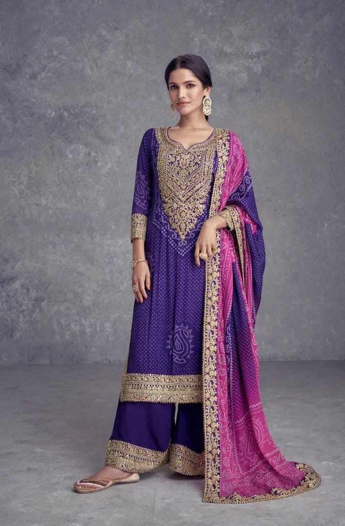 Pure Chinon Fabric Partywear Palazzo Salwar Suit